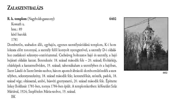 Zalaszentbalázs - Magyarország műemlékjegyzéke - Zala megye 2006 131old.jpg Zalaszentbalázs - Magyarország műemlékjegyzéke - Zala megye 2006 131old.jpg